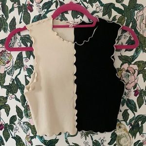 Exposed Stitching Black and White Crop Tank Top